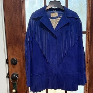 Cherokee Vibrant Blue Leather Jacket with Fringe